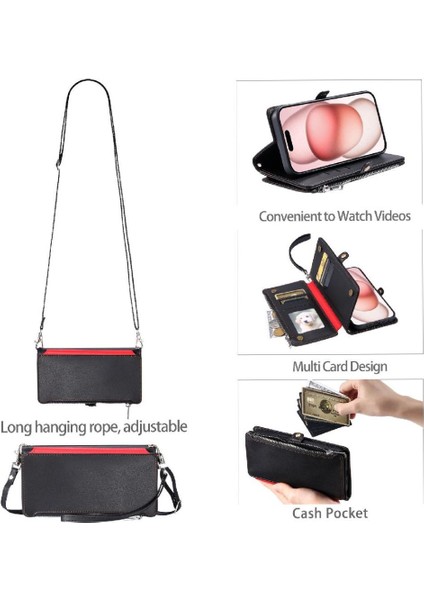 IPhone 15 Pro Fermuar Faturaları Yuvası Için Crossbody Durumda Rfıd Engelleme Uzun 9 (Yurt Dışından)