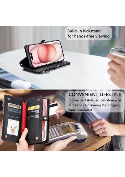 IPhone 15 Pro Fermuar Faturaları Yuvası Için Crossbody Durumda Rfıd Engelleme Uzun 9 (Yurt Dışından)