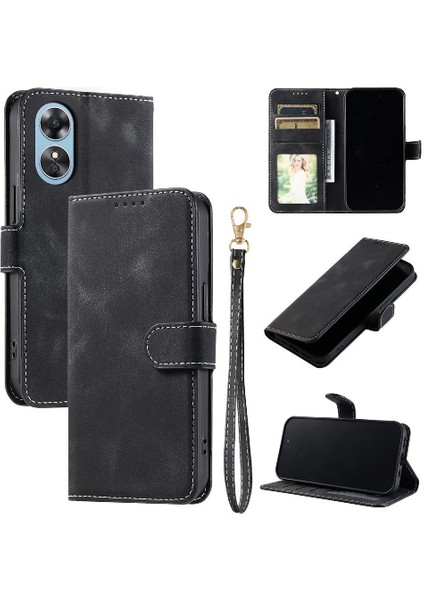 Oppo A17/A17K Pu Deri Kickstand Cüzdan Kart Yuvaları Bilek Için Flip Case (Yurt Dışından) fırsatları