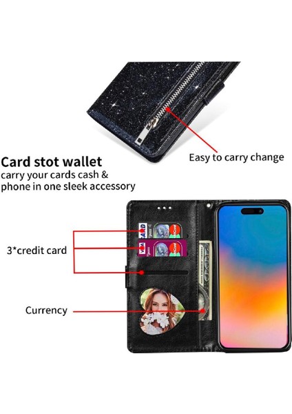 IPhone 15 Için Fermuar Cep Durumda Pro Max Manyetik Kapatma Bilek Kayışı Pu (Yurt Dışından)