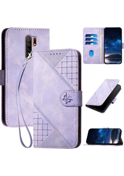 Xiaomi Redmi 9 Için Flip Case Kabartmalı Kelebek ve Kredi Kartı Yuvası Yüksek (Yurt Dışından)