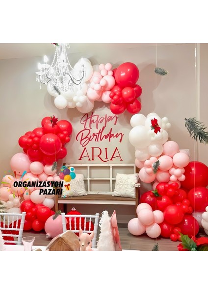 Balon Seti Makaron Pembe-Kırmızı-Beyaz 60 Lı Balon Zinciri Seti