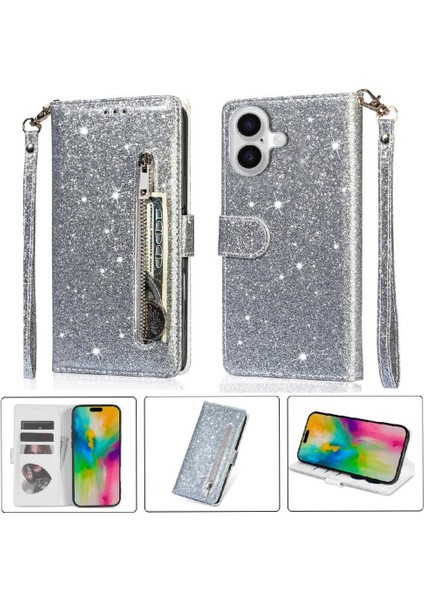 IPhone 16 Için Fermuar Cep Durumda Kart Tutucu Pu Deri Bilek Kayışı Cüzdan (Yurt Dışından)