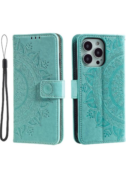 IPhone 16 Için Flip Case Pro Kickstand Cüzdan Kılıf Totem Kabartma Pu (Yurt Dışından)