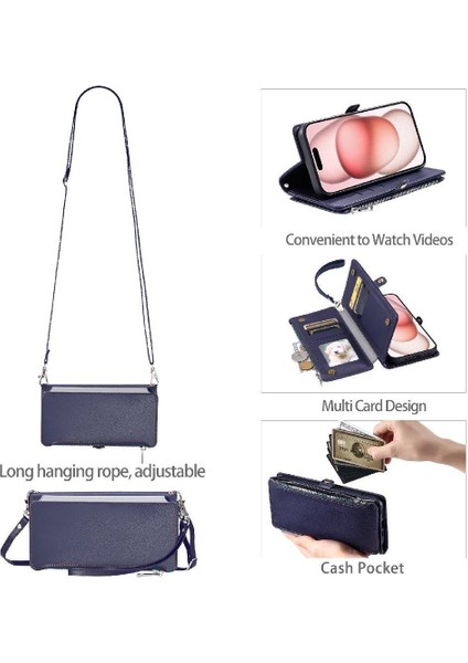 IPhone 13 Için Crossbody Durumda Pro Max Rfıd Engelleme Uzun Kordon 9 Kart (Yurt Dışından)