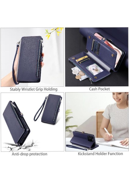 IPhone 13 Için Crossbody Durumda Pro Max Rfıd Engelleme Uzun Kordon 9 Kart (Yurt Dışından)