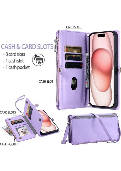 IPhone 14 Için Crossbody Durumda Pro Max Uzun Kordon Fermuar Faturaları Yuvası 9 (Yurt Dışından)