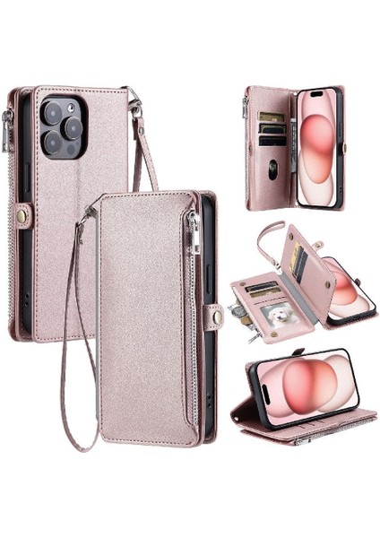 Crossbody Durumda IPhone 14 Pro 9 Kart Yuvaları Fermuar Faturaları Yuvası Uzun Rfıd (Yurt Dışından)