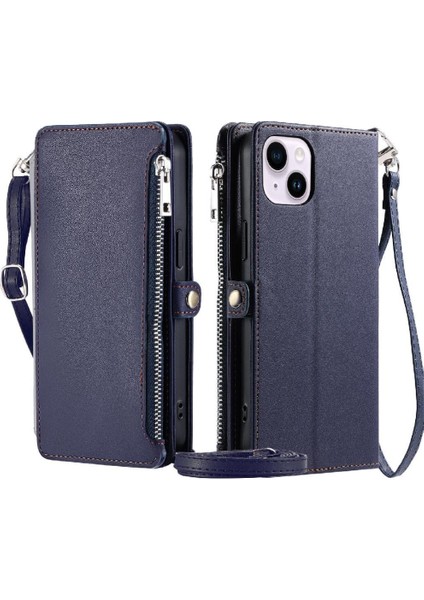 IPhone 14 Için Crossbody Durumda Artı Durumda Cüzdan 9 Kart Yuvaları Fermuar Faturaları (Yurt Dışından)