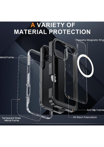 IPhone 16 Pro 360 Için Manyetik Kılıf Her Şey Dahil Askeri Damla ve Çarpışma (Yurt Dışından) fırsatları