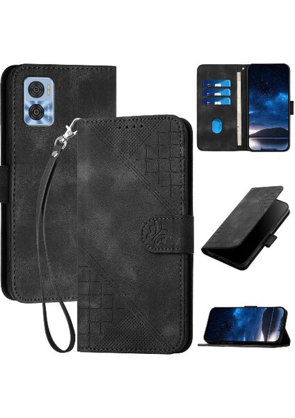 Motorola Moto E22 Kabartmalı Kelebek Ayrılabilir El ile Flip Case (Yurt Dışından)