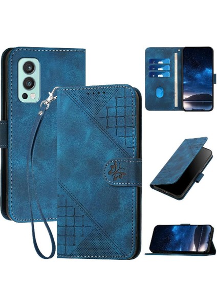 Ayrılabilir El Kayışı Kabartmalı Kelebek ile Oneplus Nord 2 Için Flip Case (Yurt Dışından)