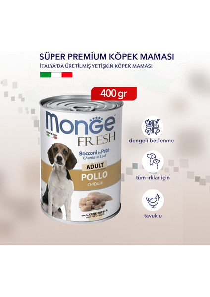 Fresh Adult Chicken Tavuk Etli Yetişkin Köpek Maması Konserve 400 gr