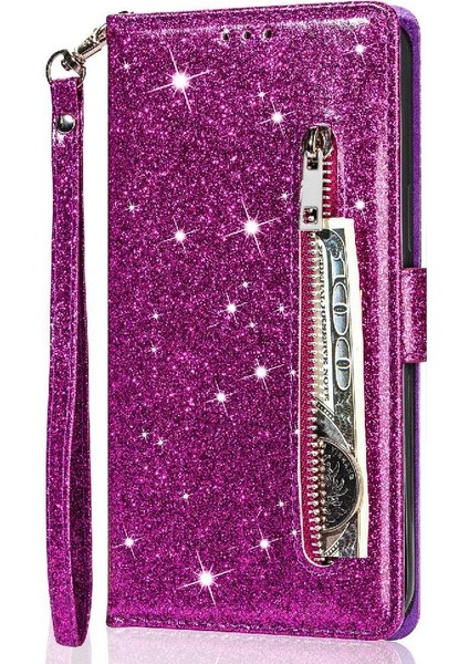 IPhone 14 Için Fermuar Cep Durumda Artı Pu Deri Kart Tutucu Glitter Vaka (Yurt Dışından)