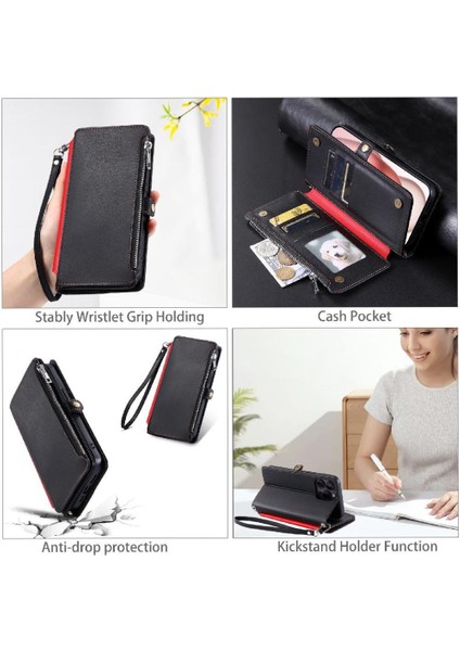 IPhone 14 Için Crossbody Durumda Rfıd Engelleme Uzun Kordon Fermuar Faturaları Yuvası (Yurt Dışından)