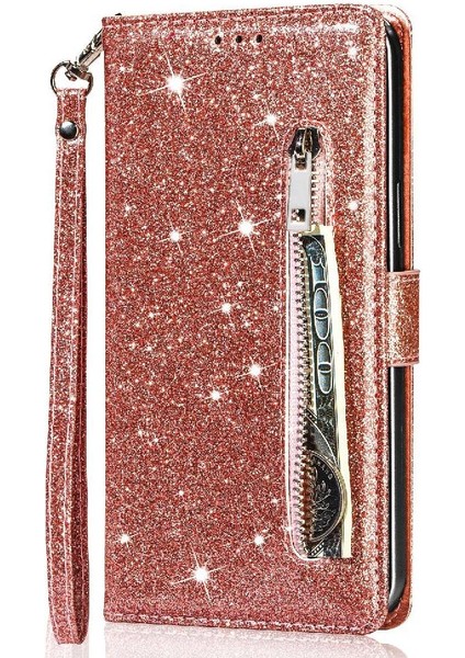 IPhone 14 Için Fermuar Cep Durumda Artı Pu Deri Kart Tutucu Glitter Vaka (Yurt Dışından)
