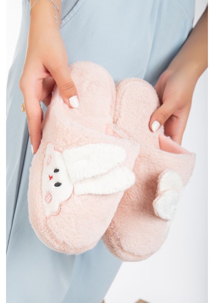 Kadın Tavşan Figürlü Sessiz Taban Peluş Ev Terliği, Kadın Ev Terliği