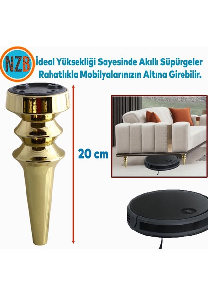 Mobilya Yükseltici Kanepe Koltuk Tv Ünitesi Baza Ayağı Zigon Orta Sehpası Ayak Ayakları 20 cm Altın