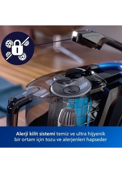 5 Yıl Motor Garantili Powercyclone 8 750W Triactive+ Başlık Alerjiikilit Sistemi Fonksiyonel ve Hızlı Toz Torbasız Süpürge HEPA13 Filitreli, Luciole Lambader ve Philips Çay Makinası Hediyeli