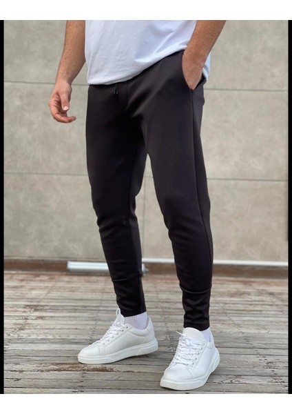 Erkek Siyah Scuba Kumaş Slimfit Jogger Outdoor Eşofman Altı