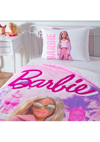 Lisanslı Barbie Pink Power Tek Kişilik Pamuk Nevresim Takımı