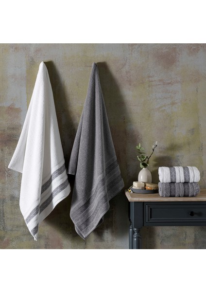 Velvet Pure Pamuk Hamam Set Beyaz Antrasit