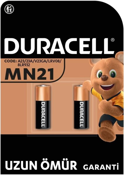 DURACELL MN21 (2’li Paket) özel alkalin pil 12V (A23 / 23A / V23GA / LRV08 / 8LR932)