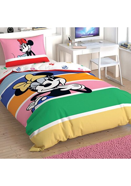 Disney Minnie Mouse Rainbow Pamuk Nevresim Takımı