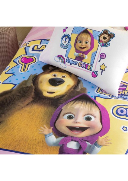 Lisanslı Masha & The Bear Super Cute Pamuk Tek Kişilik Nevresim Takımı