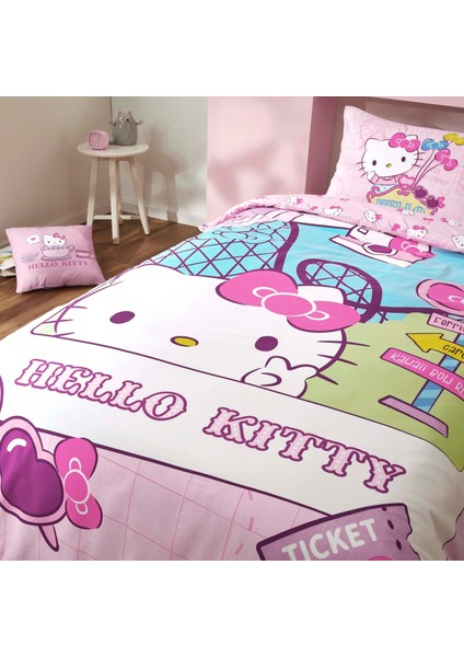 Lisanslı Hello Kitty Travel Pamuk Tek Kişilik Nevresim Takımı