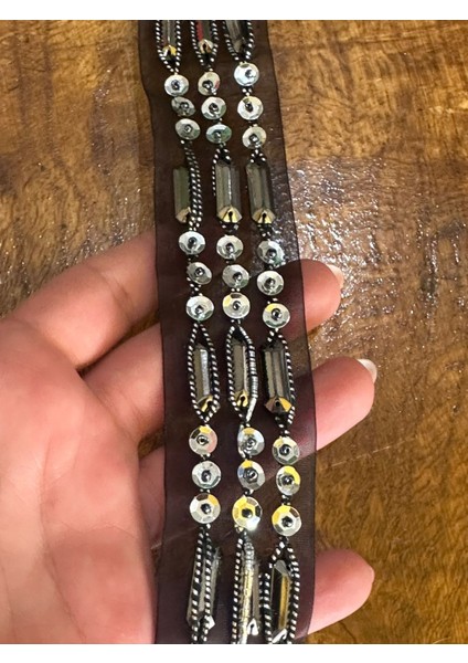 150X4 cm Taş ve Boncuk Işleme Dekoratif Şerit Dikiş Aksesuarı