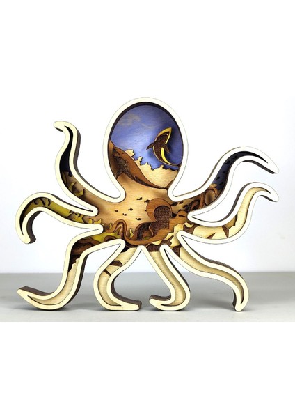 Modern Tasarımlı Ahşap Mdf Masa Süsü, Hediyelik Ahtapot Dekoratif Obje/biblo
