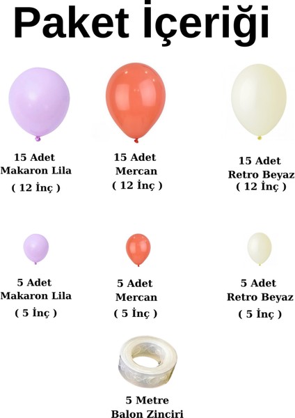 Balon Seti Mercan-Makaron Lila-Retro Beyaz 60 Lı Balon Zinciri Seti fiyatları