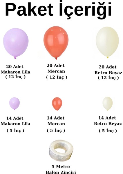 Balon Seti Mercan-Makaron Lila-Retro Beyaz 100 Lü Balon Zinciri Seti fiyatları