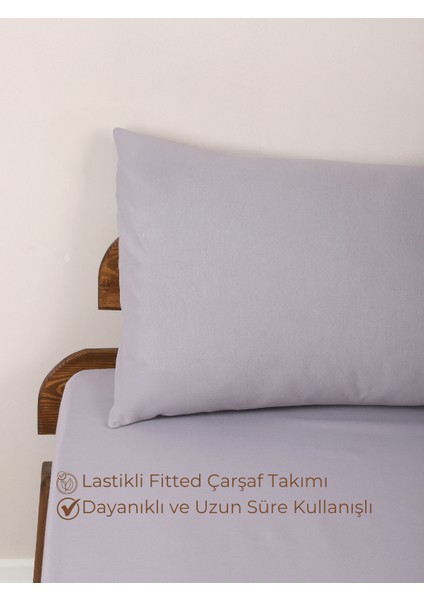 Rozet Tekstil Gri Lastikli Çarşaf Takımı Fitted Pamuklu Dokuma Kumaş Yastık Kılıflı