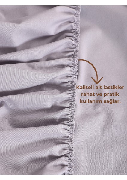 Rozet Tekstil Gri Lastikli Çarşaf Takımı Fitted Pamuklu Dokuma Kumaş Yastık Kılıflı