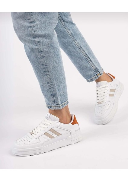 Bağcıklı Unisex Ortopedik Snaker Spor Ayakkabı Kadın-Beyaz-Oranj fiyatları