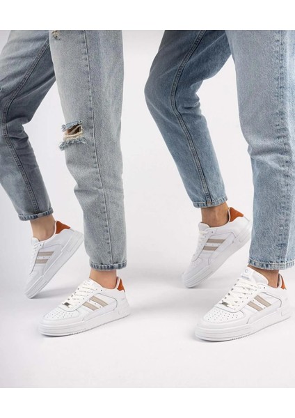 Bağcıklı Unisex Ortopedik Snaker Spor Ayakkabı Kadın-Beyaz-Oranj modelleri