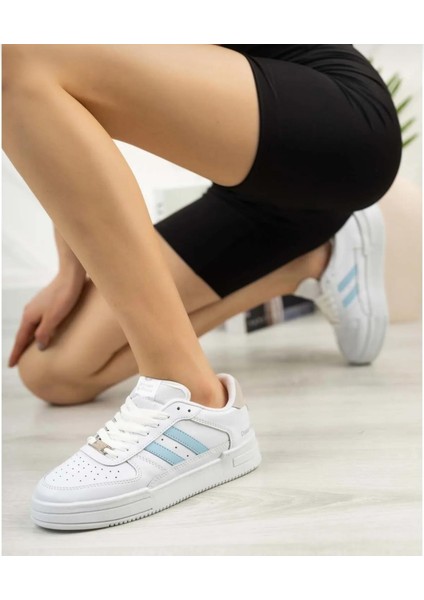Bağcıklı Unisex Ortopedik Snaker Spor Ayakkabı Kadın-Beyaz-Mavi modelleri
