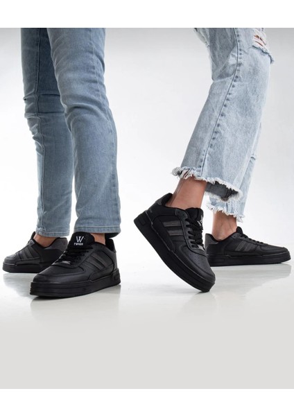 Bağcıklı Ortopedik Snaker Spor Ayakkabı Kadın-Siyah-Füme