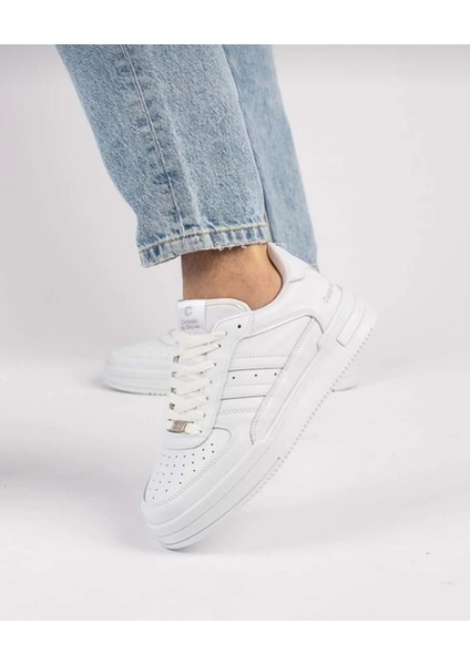 Bağcıklı Unisex Ortopedik Snaker Spor Ayakkabı Kadın-Beyaz