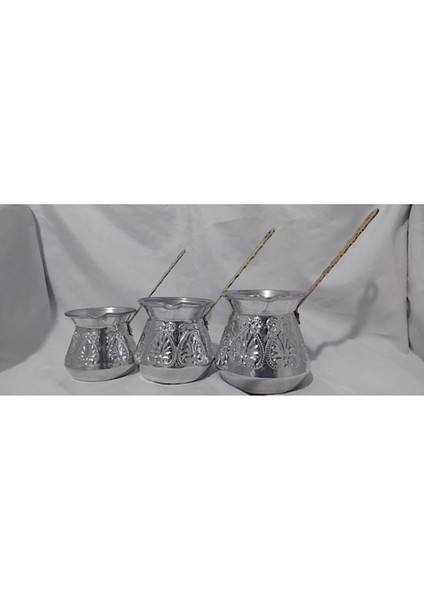 Bakır Görünümlü Alüminyum Motifli 3’lü Cezve Seti