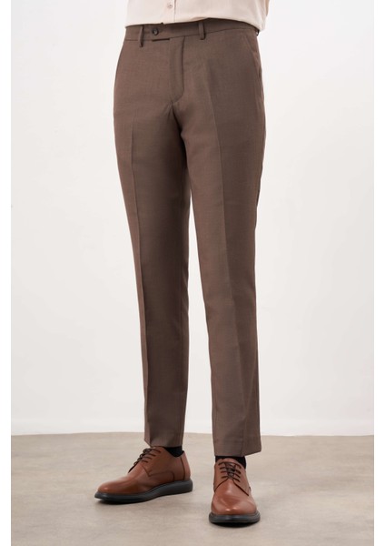 Erkek Kahve Poliviskon Basic Düz Desen Slim Fit Classic Pantolon fiyatları