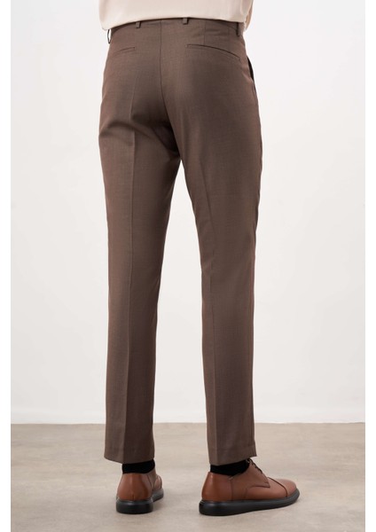 Erkek Kahve Poliviskon Basic Düz Desen Slim Fit Classic Pantolon modelleri