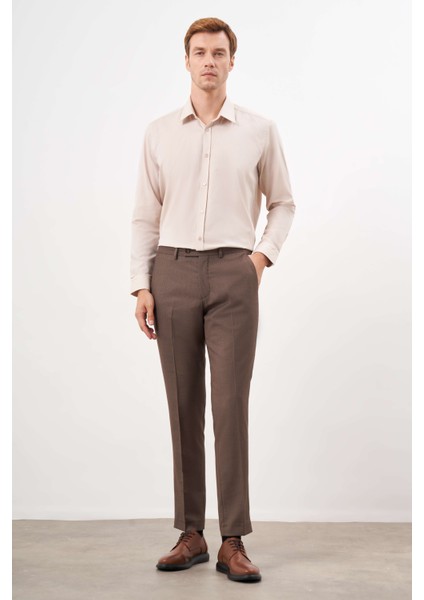 Erkek Kahve Poliviskon Basic Düz Desen Slim Fit Classic Pantolon indirimleri