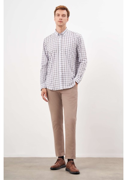 Erkek Kahve Pamuk Ekoseli Düğmeli Yaka Regular Fit Gömlek fırsatları