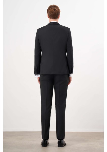 Erkek Siyah Poliviskon Ceromonia Jakar Desen Slim Fit Şal Çıkma Yaka Damatlık indirimleri