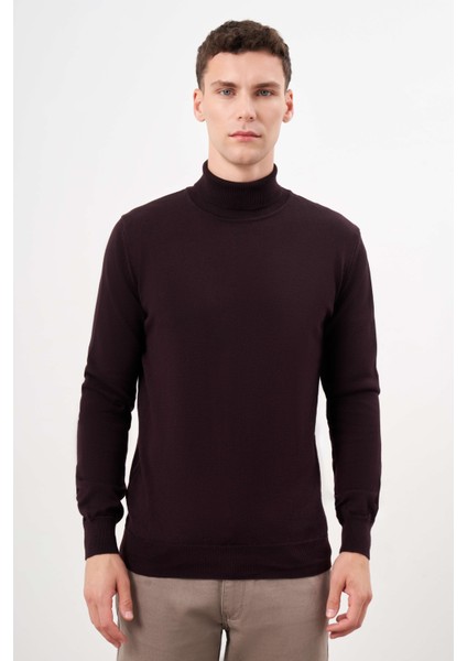 Erkek Mor Basic Balıkçı Yaka Dynamic Fit Rahat Kesim Triko