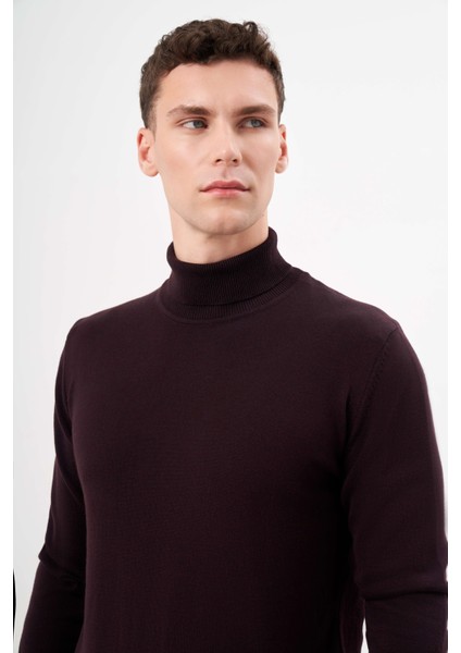 Erkek Mor Basic Balıkçı Yaka Dynamic Fit Rahat Kesim Triko modelleri