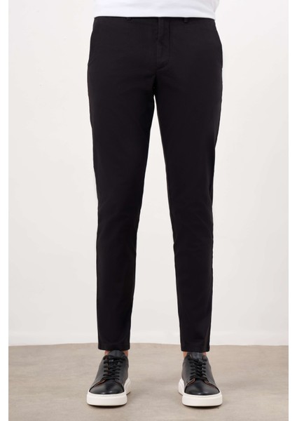 Erkek Siyah Mevsimlik Pamuk Yan Cep Slim Fit Chino Pantolon